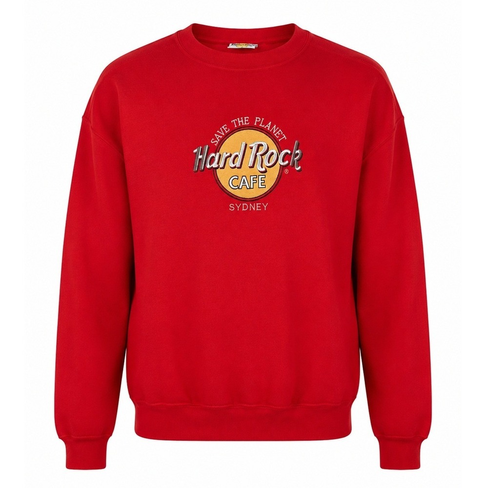 Hard Rock Cafe Sydney Sweatshirt Mens XL Red Embroidered Save The Planet Top